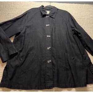 J Jill Linen Button Front Jacket Womens Size M Black Lagenlook